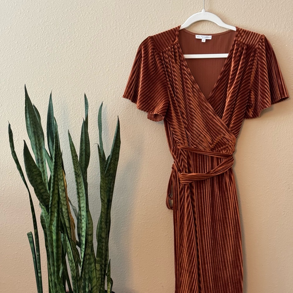 Baltic Born Copper Ribbed Wrap Dress
